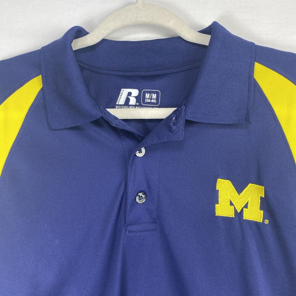 University Michigan U of M Wolverines Men's Size Medium Shirt Golf Polo Russell